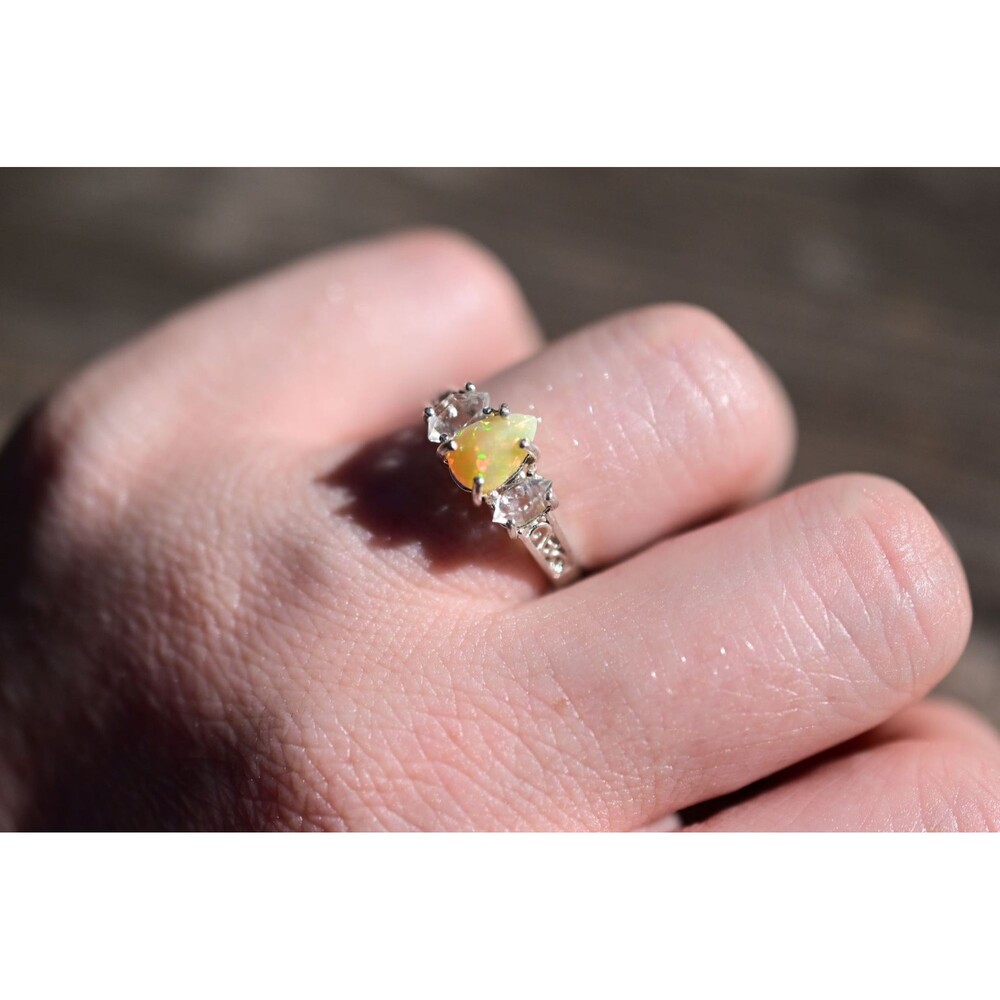 Engagement ring Raw Stone opal ring, rough opal, natural opal size 8 sterling si